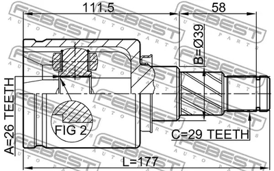 ШРКШ (ШРУС) внутрішній лівий 26x39x29 NISSAN X-TRAIL T30 01-, FEBEST (0211T30LH)