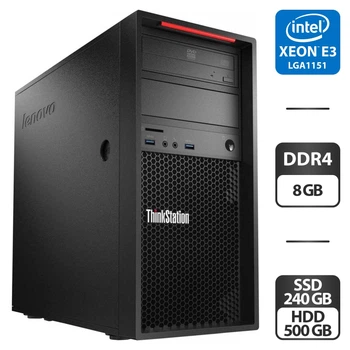 Компьютер Lenovo ThinkStation P310 Tower / Intel Xeon E3-1225 v5 (4 ядра по 3.3 - 3.7 GHz) / 8 GB DDR4 / 240 GB SSD + 500 GB HDD / Intel HD Graphics P530 / DVD-ROM / VGA б/у