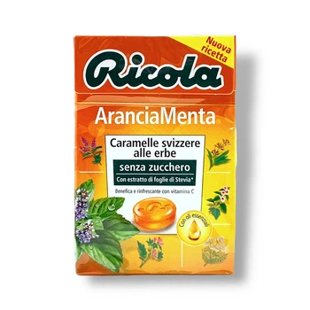 Льодяники швейцарські без цукру RICOLA апельсин та м'ята Arancia Menta Senza Zucher 50г