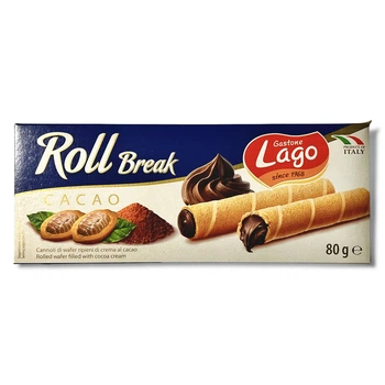 Вафельные трубочки Lago с шоколадным кремом roll break cacao, 80 г