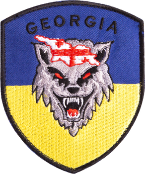 Шеврон на липучці IDEIA Грузія, вовк на фоні прапора України 8х10 см (2200004303567)