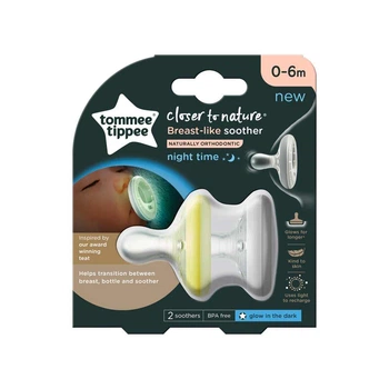 Пустышка ночная Tommee Tippee BREAST-LIKE; 0-6 мес. Желтый / белый 2 шт (TT0325)