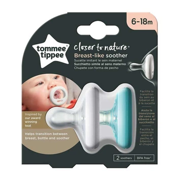 Пустышка Tommee Tippee BREAST-LIKE; 6-18 мес. Голубой / белый 2 шт (TT0296)