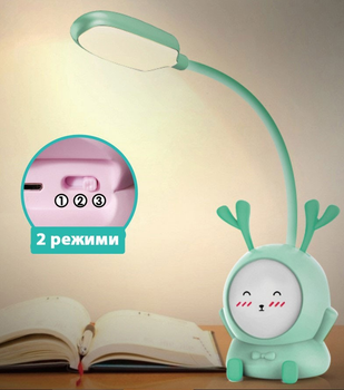 Настольная светодиодная лампа YX-904 (LED, 2 режима, аккумулятор 400mAh, 360 угол поворота, USB, 3Вт, ночник, светильник) - Зеленый