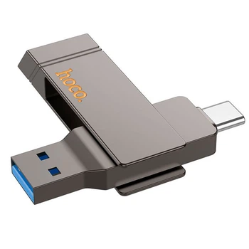 Флеш пам`ять Hoco UD15 ​​32GB Flash Drive 2in1 Type-C USB 3.2 універсальний накопичувач/флешка для зберігання, перенесення та обміну даними для пристроїв/ПК/ноутбука/Samsung/Xiaomi/Huawei/Meizu Сірий