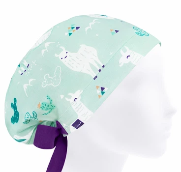 Медицинская шапочка женская HeadwearUniverse универсальная принт Ламы на мяте