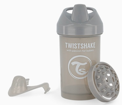 Kubek niekapek Twistshake Crawler Cup Pastel Grey 8 m + z mikserem do owoców 300 ml (7350083122780)
