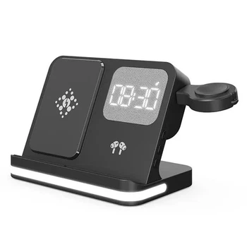 Беспроводная зарядная док-станция VIKEFON для смартфонов / наушников / Apple Watch с подсветкой, черная "G" (78504027)