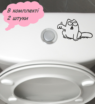 Универсальная многоразовая наклейка Кот Мультяшный интерьерная виниловая наклейка на унитаз машину стену 11 см х 18 см . В комплекте 2 штуки (II) 20385