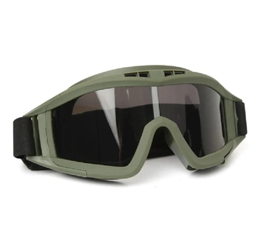Защитные очки для страйкбола с 3-мя линзами от ветра и пыли Green