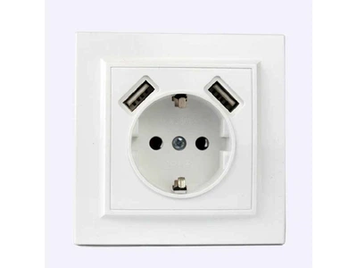 Розетка ELECTROHOUSE Білий USB подвійна + розетка з/з 2A, 16А Enzo EH-5321
