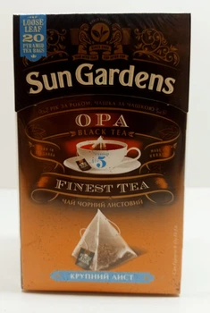 Черный крупнолистовой чай Sun Gardens OPA в пирамидках 20шт по 2,5г
