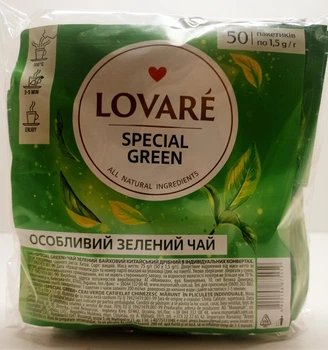 Чай зелений китайський пакетований Lovare Special Green 50шт по 1,5 г