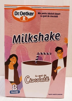Упаковка суміші для приготування молочного коктейлю Dr. Oetker з шоколадним смаком 8шт по 32г