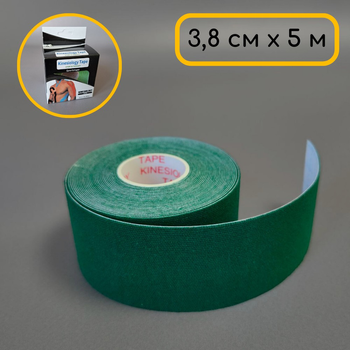 Кінезіо тейп стрічка пластир для кінезіологічного тейпування м'язів ніг спини шиї тіла 5 м х 3,8 см Kinesio tape зелений АН074
