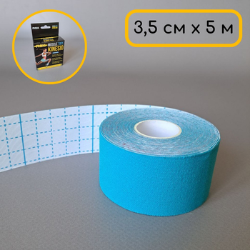 Кінезіо тейп стрічка для тейпування спини шиї тіла 3,8 см х 5 м Kinesio tape блакитний АН553