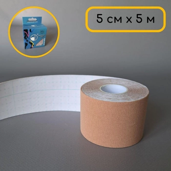 Кинезио тейп лента пластырь для тейпирования колена спины шеи 5 см х 5 м Kinesio Tape бежевый АН463