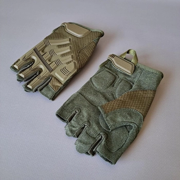 Щільні тактичні армійські рукавички з відкритими пальцями на липучці для риболовлі полювання PRO TACTICAL оливкові АН8808 розмір XL