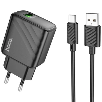 Зарядний пристрій із швидкою зарядкою із кабелем Type-C HOCO CS21A |1USB, 18W/3A, QC| Чорний