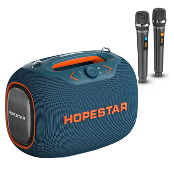 Портативная беспроводная Bluetooth колонка Hopestar Party Box с 2 Микрофоном Караоке |120Вт, Bluetooth| Cиний
