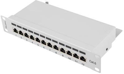 Патч-панель Lanberg 10" 1U Cat6 12xRJ45 для серверної шафи/стійки (PPF6-9012-S)