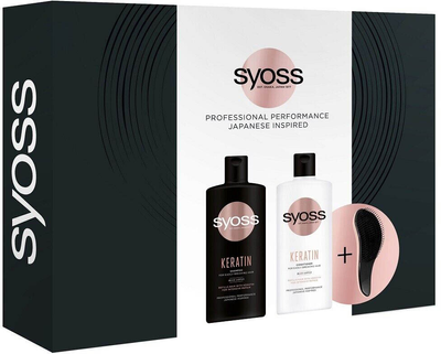 Набір Syoss Keratin Shampoo шампунь 440 мл + Keratin Conditioner кондиціонер 440 мл + щітка для волосся (9000101637342)