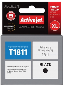 Картридж Activejet для Epson 18XL T1811 Supreme 18 мл Black (AE-1811N)