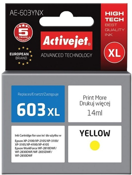 Tusz Activejet do Epson 603XL T03A44 Supreme 14 ml Yellow (AE-603YNX)