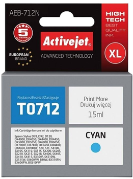 Картридж Activejet для Epson T0712/T0892/T1002 Supreme 15 мл Cyan (AEB-712N)