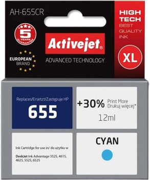 Tusz Activejet do HP 655 CZ110AE Premium 12 ml Cyan (AH-655CR)