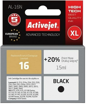 Картридж Activejet для Lexmark 16 10N0016 Supreme 15 мл Black (5904356283917)