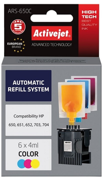 Набір чорнил Activejet для HP 650/703 6 x 4 мл Black/Photo Black/Cyan/Photo Magenta/Magenta/Yellow (ARS-650Col)