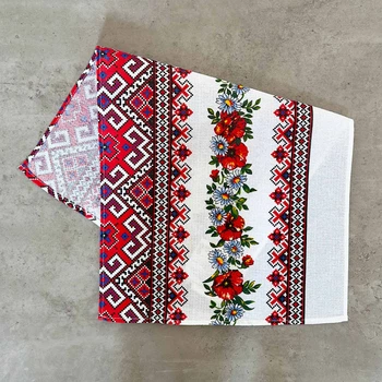Полотенце вафельное с принтом вышивки и красными цветами GM Textile 35х61см 180г/м2 (Разноцветный)