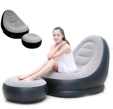 Надувное кресло с пуфом для отдыха AIR SOFA 9233 велюровое покрытие