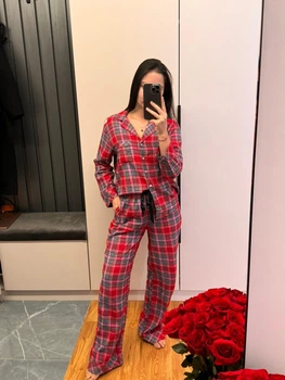 Піжама фланель Victoria's Secret Flannel Long Pajama Set (сорочка+штани) S червона клітинка