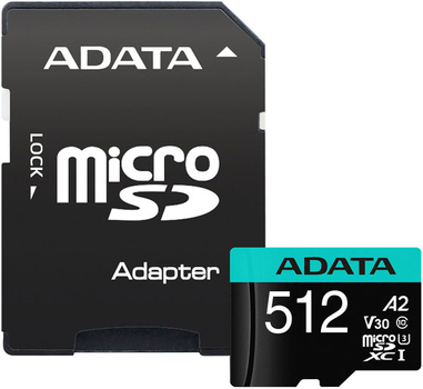 Карта пам'яті ADATA MicroSDXC 512 GB + Adapter (AUSDX512GUI3V30SA2-RA1)