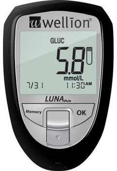 Набор для тестирования уровня глюкозы, холестерина и мочевой кислоты в крови Wellion LUNA Trio черный, ммоль