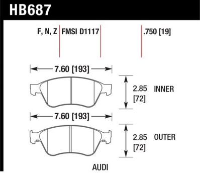 Тормозные колодки HAWK HPS Audi S6/S8, передние HB687F.750