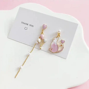 Серьги асимметричные длинные Анна Ясеницька "Beauti Cat", разноцветный, 8 и 3,2 см