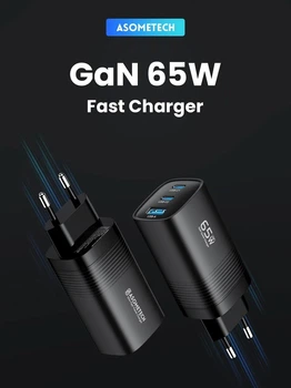 Швидка зарядка ASOMETECH GaN Зарядний пристрій USB Type C 65W 45W PPS PD QC4.0 Quick Charger для ноутбука Macbook, планшета IPAD та iPhone.