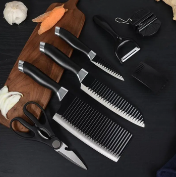 Набор ножей-ножницы из нержавеющей стали Everrich H-004 профессиональные для поваров 5 ножей нескользящие ручки