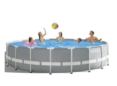 Круглый семейный каркасный бассейн Intex 26732 549 x 122 см из ПВХ для дома и дачи серый (21-9-26732-0 New)