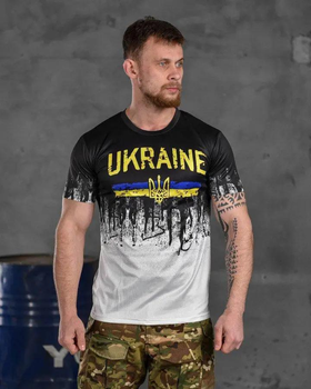 Тактическая мужская футболка Ukraine потоотводящая 2XL черно-белая (85567)