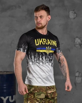 Тактическая мужская футболка Ukraine потоотводящая L черно-белая (85567)