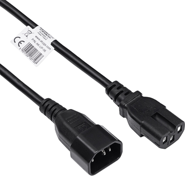 Kabel zasilający Akyga IEC-C14 - IEC-C15 1.8 m Black (AK-UP-06)