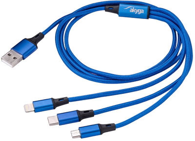 Кабель Akyga USB Type-A - micro-USB - USB Type-C - Lightning 1.2 м Navy (AK-USB-27)