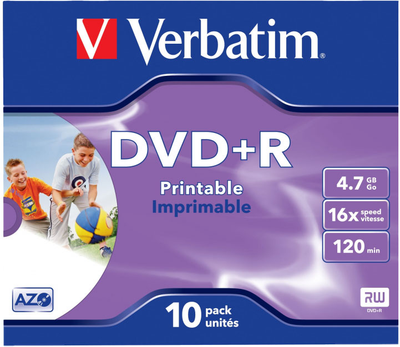Диски Verbatim DVD+R 4.7 GB 16x Jewel Case 10 шт. (0023942435082)