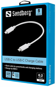 Kabel Sandberg USB Type-C - USB Type-C 1 0.2 m White (5705730136306)