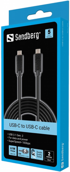 Kabel Sandberg USB Type-C - USB Type-C 2 m Black (5705730136092)