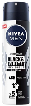 Antyperspirant NIVEA Black and White oryginalny niewidzialny w sprayu 48 godzin dla mężczyzn 150 ml (4005808729890)